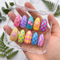 Y2K Pop Art Press On Nails | Retro Colorful Swirl & Checkered Nails | Cute Star Heart 3D Art | Kawaii Aesthetic Nails | Reusable Fake Nails
