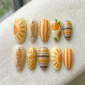 Italian Summer Press on Nails, Cute Orange Fruit Fake Nails, 3D Fish Sun Almond Nails, Butter Yellow Mediterranean Gel Nails, Custom Nails
