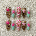 Y2K Star Press on Nails | Leopard Zebra Fake Nails | Pink Gyaru Glue on Nails | Mint French Tip False Nails | Kawaii 3D Charm Gel Nails